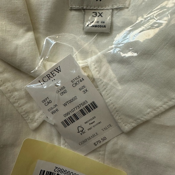 J Crew Classic White linen Short-Sleeve Button-Down Shirt - White 3x new NWT - Picture 8 of 8